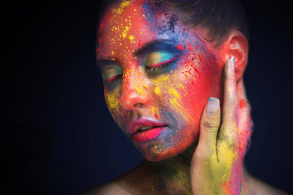 Beautiful woman with bright creative art makeup — Stock Photo, Image