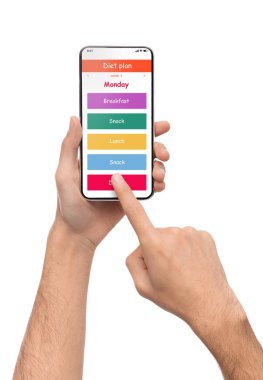 Diyet planı uygulama cep telefonu ekran üzerinde beyaz izole