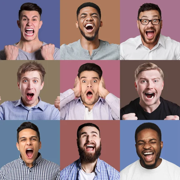 Gelukkige mannelijke gezichten collage — Stockfoto