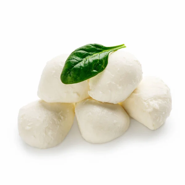 Mozzarella cheese and basil on white — Stock Photo, Image