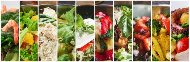 Farklı lezzetli taze Restoran salataları kolaj