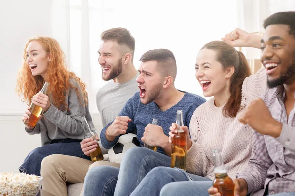 Football fans. Friends watching soccer on tv — Stock Photo, Image