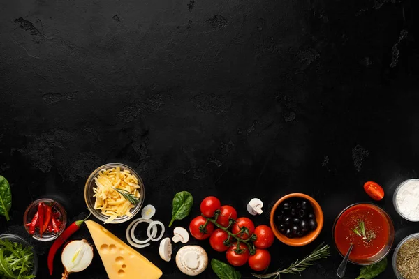 ピザ調理材料、野菜、チーズのフレーム — ストック写真