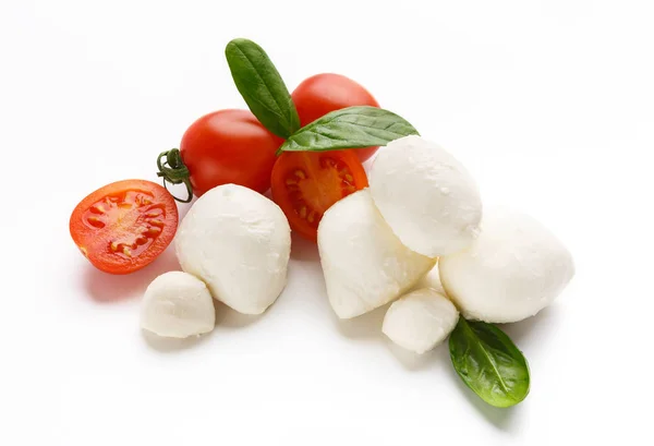 Mozzarella, paradicsom, bazsalikom fehér. — Stock Fotó