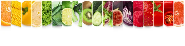 Kolorowe owoce i warzywa. Kolaż świeżego jedzenia — Zdjęcie stockowe