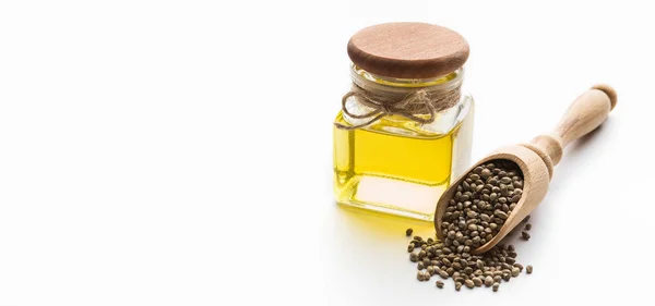 Hemp seeds and oil — Stock Photo, Image