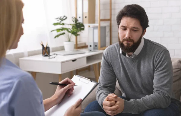 Lonely man realizing his problems, getting psychological help — Stock Photo, Image