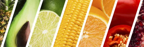 Коллаж из свежих продуктов питания, радужные цвета натуральных ингредиентов — стоковое фото