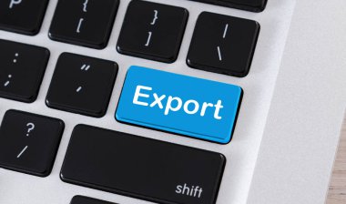 Export word on blue button of computer keyboard clipart