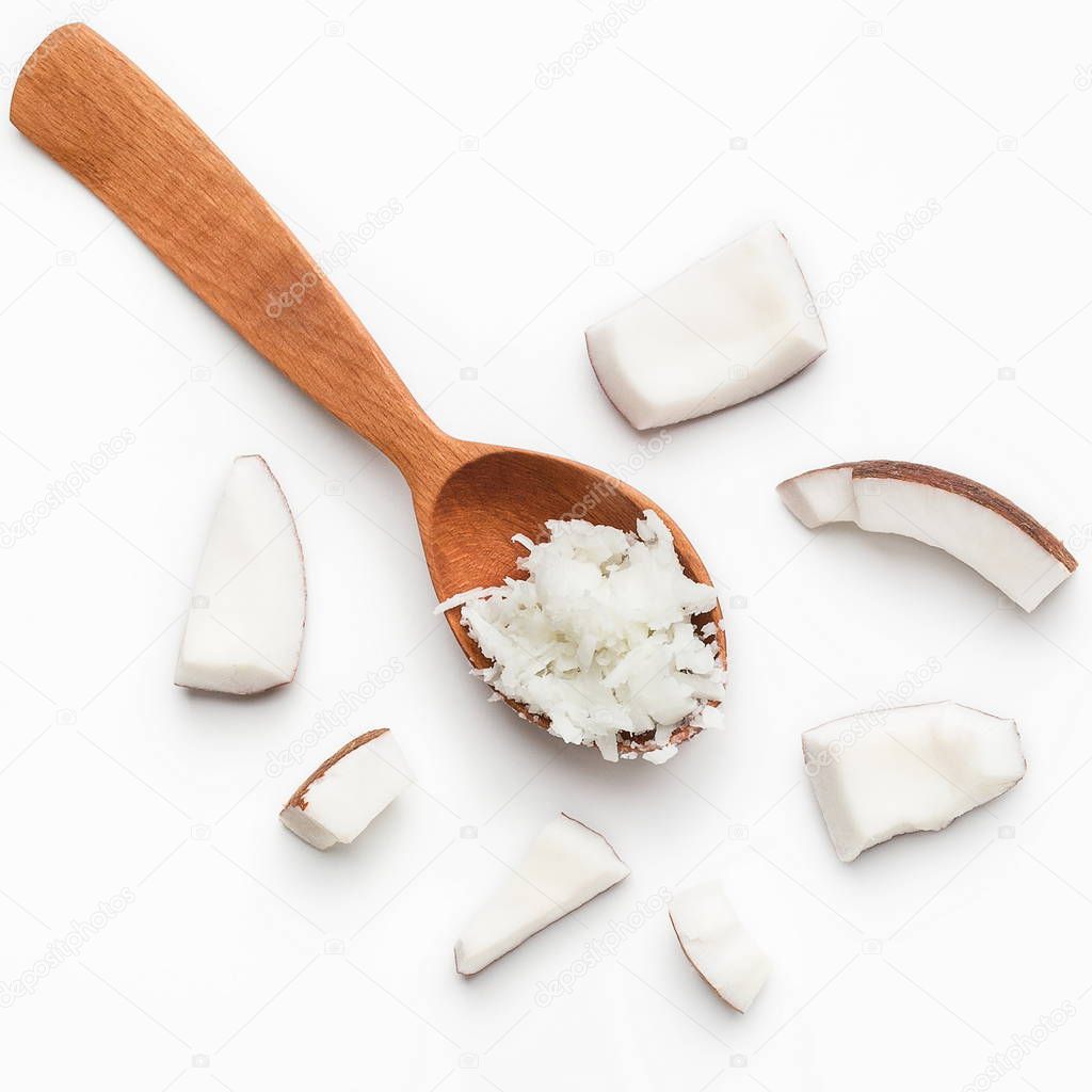 Coconut flesh on white