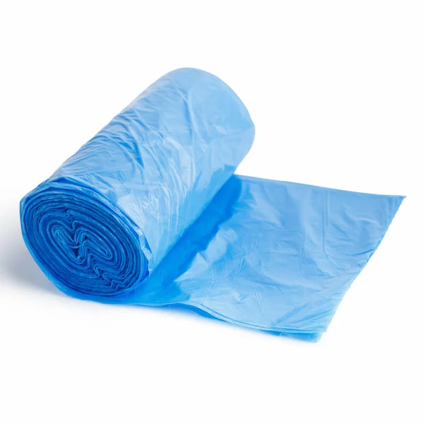 Sacchetti di plastica blu su sfondo bianco — Foto Stock