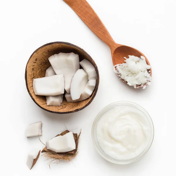 Coconut butter in bowl and spoon — Stock Photo, Image