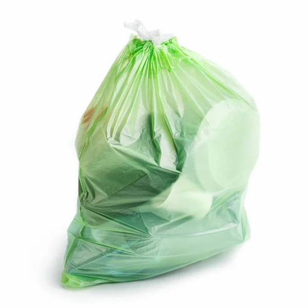 Πλαστική σακούλα με σκουπίδια σε λευκό — Φωτογραφία Αρχείου