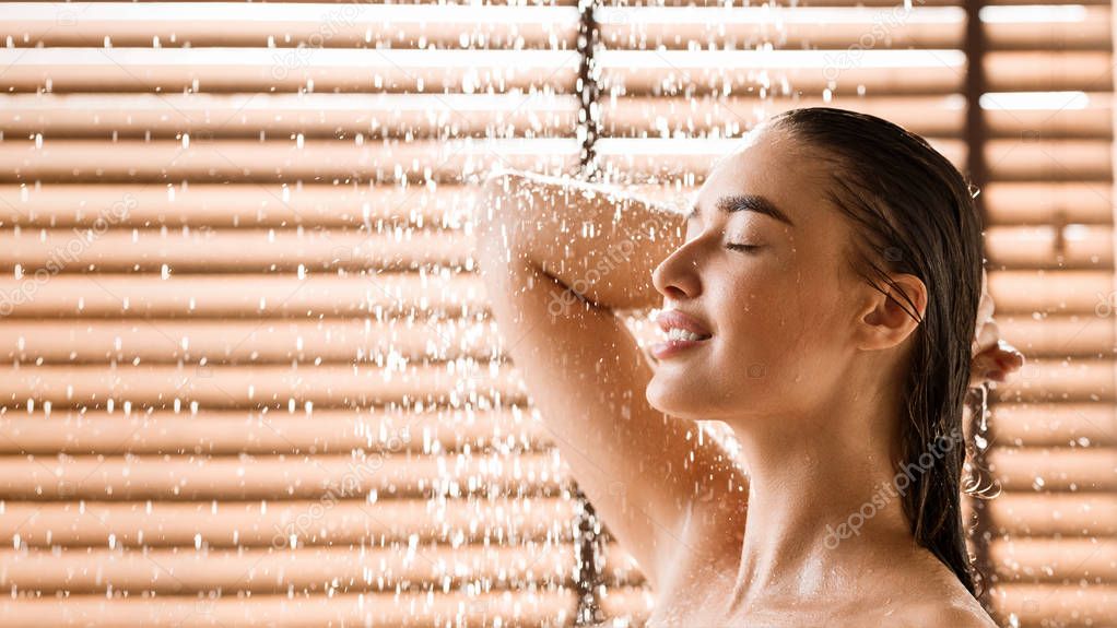 Beautiful Naked Woman Taking Shower In Bathroom