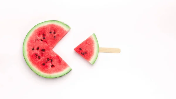 Pacman watermelon eating small fresh fruit popsicle — Stock Photo, Image
