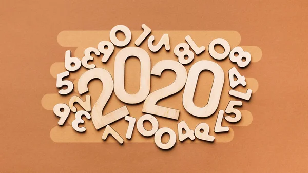 Wooden 2020 concept among different numbers and letters