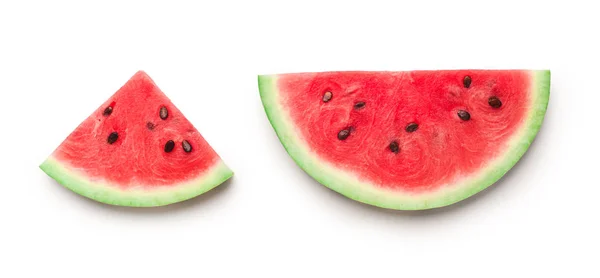 Halbkreis und Dreieck förmige reife Wassermelonenscheiben isoliert — Stockfoto