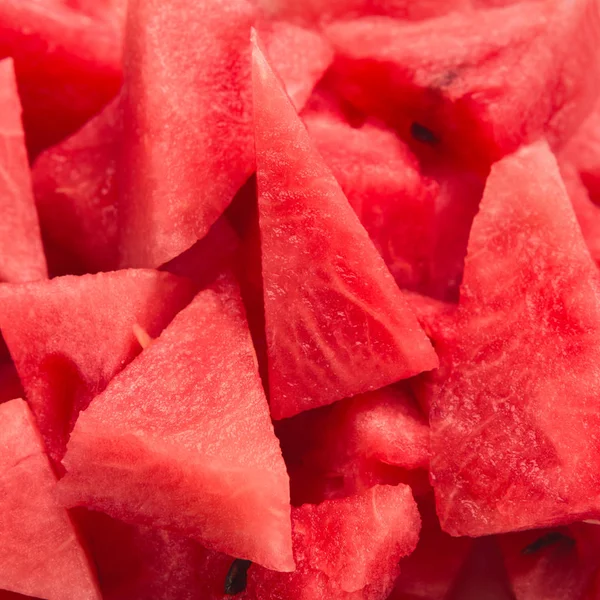 Fresh red watermelon pieces closeup, summer background — Stock Photo, Image