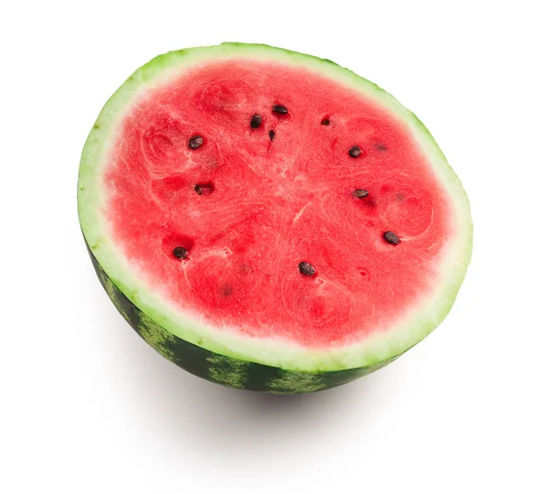 Die Hälfte der frischen reifen roten saftigen Wassermelone — Stockfoto