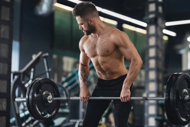 Güçlü halterci spor salonunda ağır halter ile çalışma