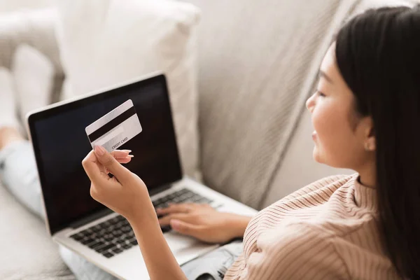 Online Purchase. Teen Girl Shopping On Laptop