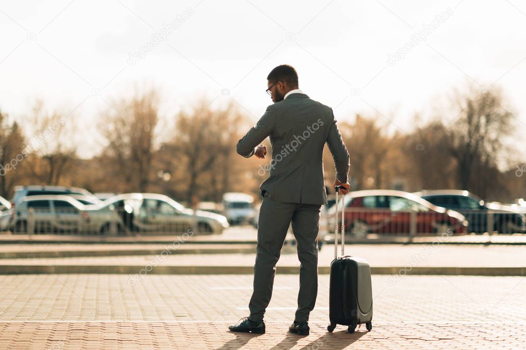 Airport Taxi. Businessman Waiting For Taxi Car