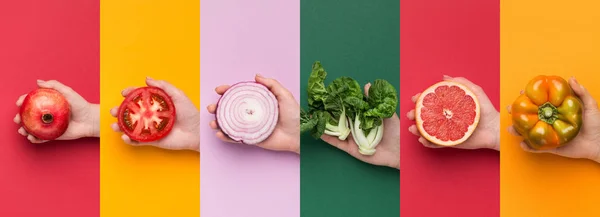 Diversed in color collage of fruits and vegetables — Stock Photo, Image