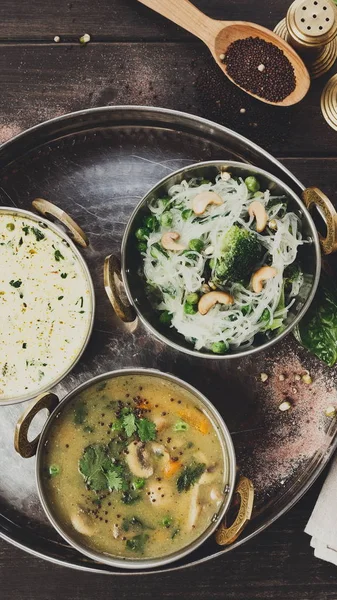 Vegan and vegetarian indian cuisine hot spicy dishes — Stock Image Vegan and vegetarian indian cuisine hot spicy dishes Stock Photo