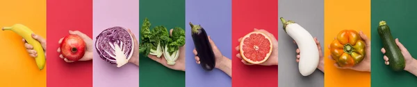 Kilenc különböző háttérrel, gyümölcsökkel és zöldségekkel — Stock Fotó