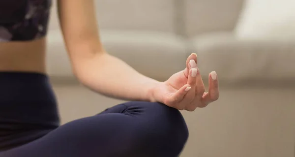 Yogi Woman Practicing Yoga, Sitting In Padmasana, Closeup — Stock Photo, Image