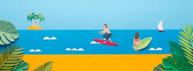 Tropik plajda deniz içinde insanlar ile Yaratıcı duvar kağıdı