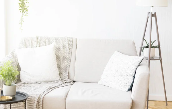 Design de interiores moderno da sala de estar com mobiliário confortável — Fotografia de Stock