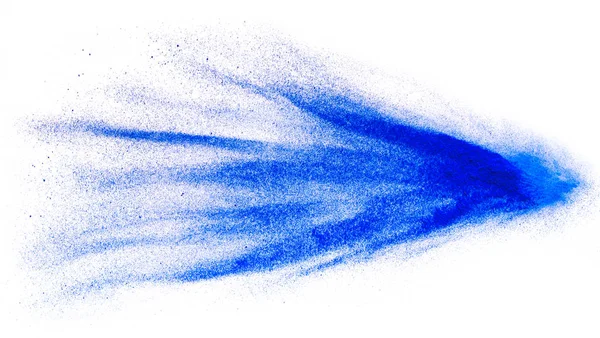 Azul holi explosão em pó no fundo branco — Fotografia de Stock
