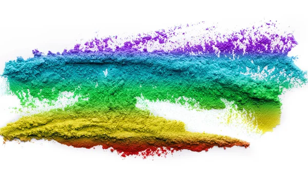 Rainbow holi poudre éclaboussée sur fond blanc — Photo
