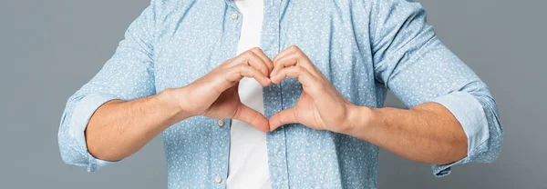 Heart-Shaped Male Hands Gesture Closeup On Gray Background — Stock Photo, Image