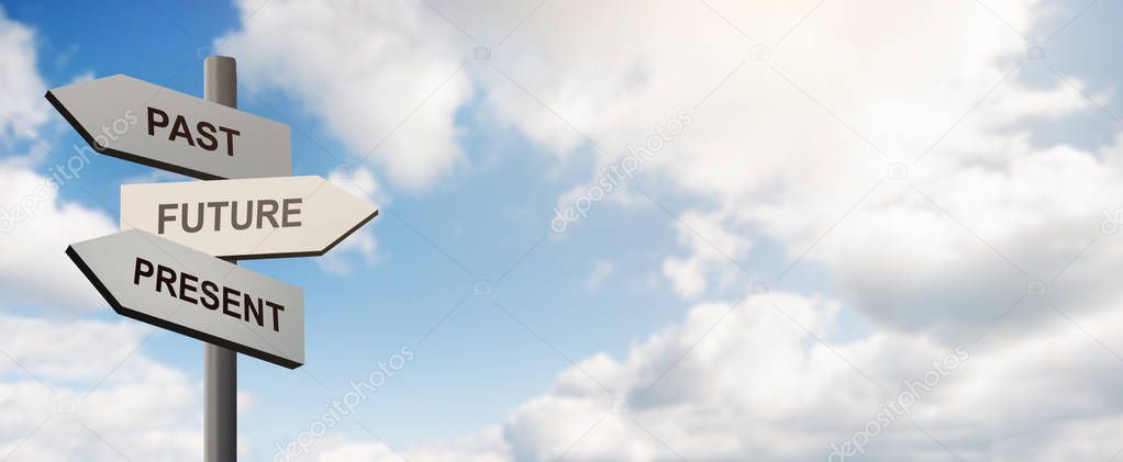 Pointer with arrows in front of blue sky with clouds