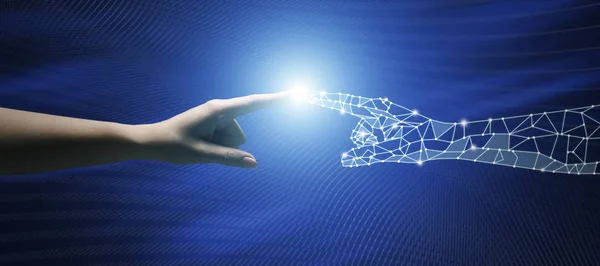 Anslutning mellan människor och artificiell intelligens teknik — Stockfoto