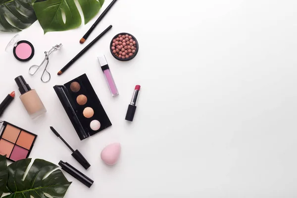 Flat lay composition of cosmetics for woman daily makeup — Stock Photo, Image