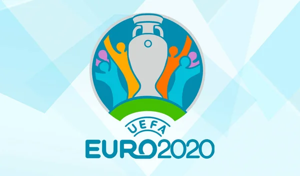 ยูโร 2020 โลโก้อย่างเป็นทางการบนพื้นหลังสีฟ้า — ภาพถ่ายสต็อก