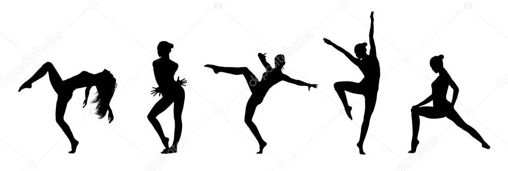 Collage Of Dancers Black Silhouettes Isolated On White