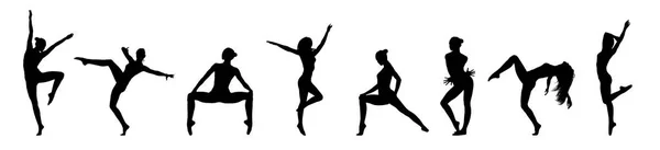 Set Of Different Contemporary Dance Poses. Black Silhouettes On White — Stock Photo, Image