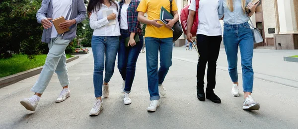 Estudantes universitários no campus do ensino médio caminhando durante o intervalo — Fotografia de Stock