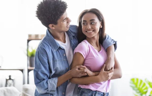 Teenage couple in love having romantic tender moments at home — Stock Photo, Image