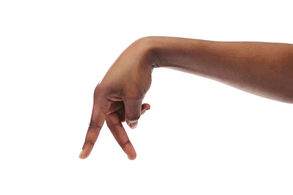 Czarna kobieta ręka chodzenie z palcami izolowane na białym tle — Zdjęcie stockowe