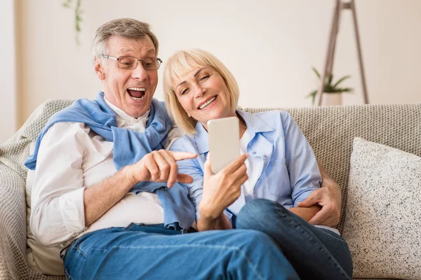 Senior couple making video call from smartphone