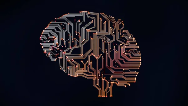 Elektronisches Gehirn von Chips und Verbindungen auf schwarzem Hintergrund — Stockfoto