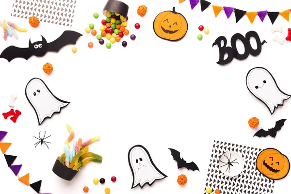 Ramka z cute i zabawne figurki Halloween — Zdjęcie stockowe