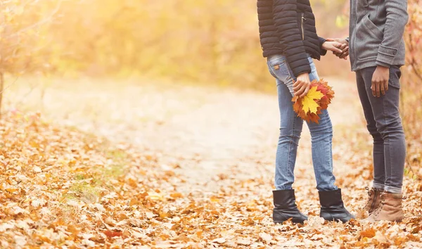 Caminata de otoño. Pareja disfrutando de la belleza otoño, espacio de copia —  Fotos de Stock