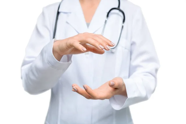 Unrecognizable female doctor measuring some invisible object — Φωτογραφία Αρχείου
