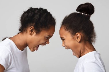 Kızgın siyahi kardeşler birbirlerine bağırıyorlar.